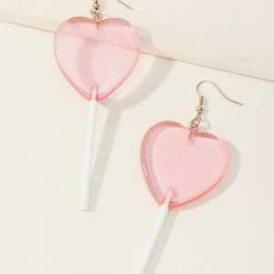 🍭Pink Heart Lollipop Drop Earrings